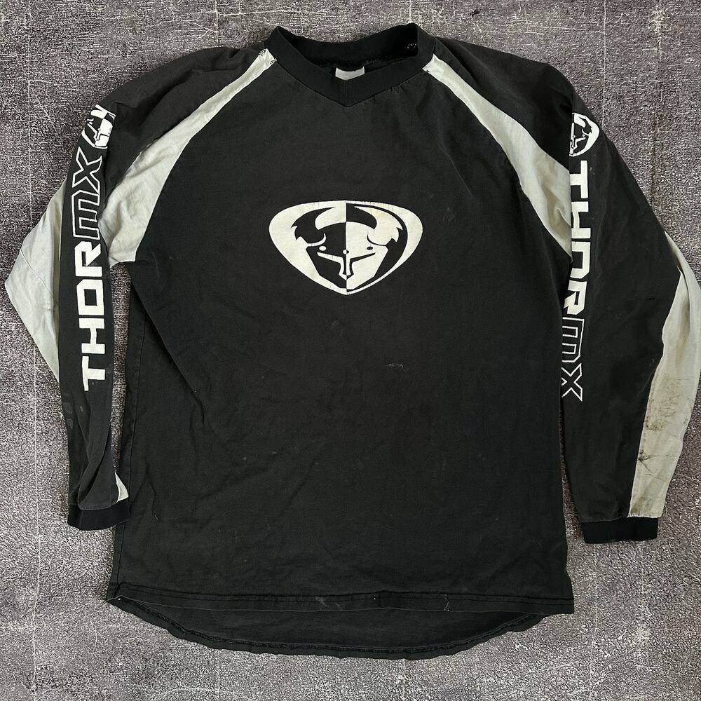 Men's Vintage Y2K Thor MX Motocross Black White Long Sleeve T Shirt Tee Sz XL